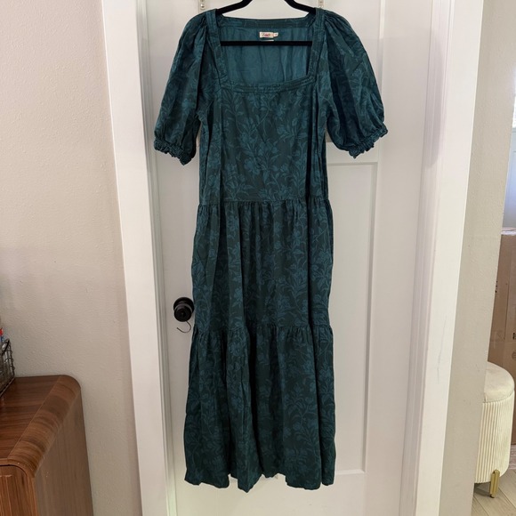 Faherty Dresses & Skirts - Faherty Somerset Maxi Dress Teal Floral Organic Cotton Square Neck Puff Sleeve S